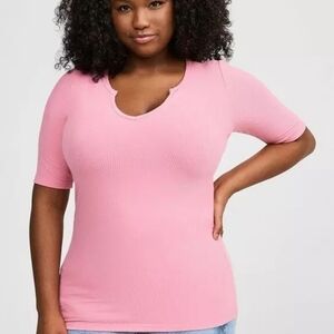 Torrid Pink Ribbed Notch-Neck Tee